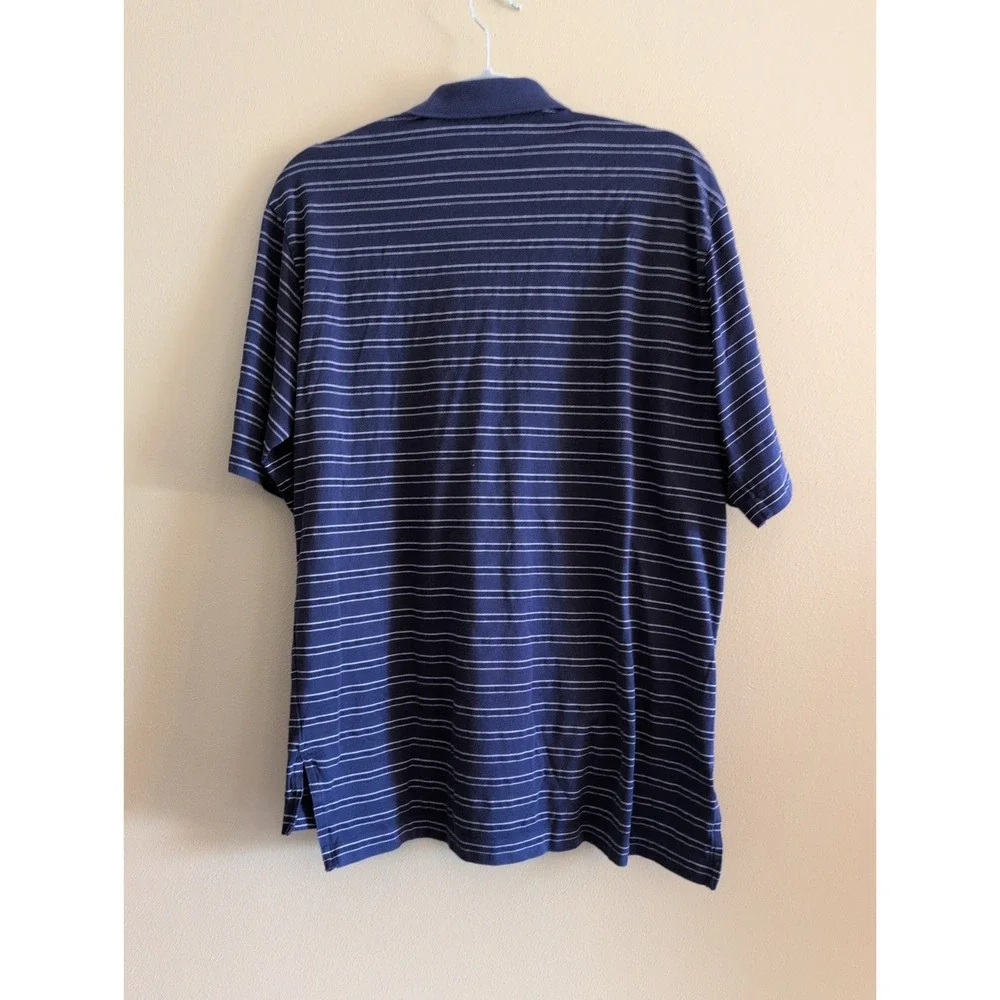 Polo Ralph Lauren Navy Striped Polo Shirt Men's Med lightweight Puma Cotton GUC